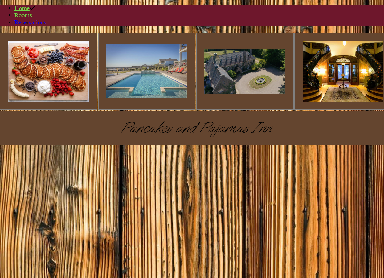 screenshot of home page for bed & breakfast