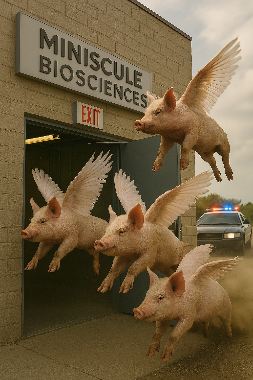 pigs flying away from Miniscule Biosciences